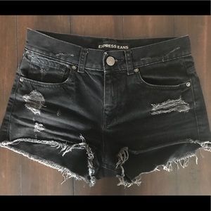 Express black distressed shorts